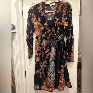 Blue velvet wrap dress